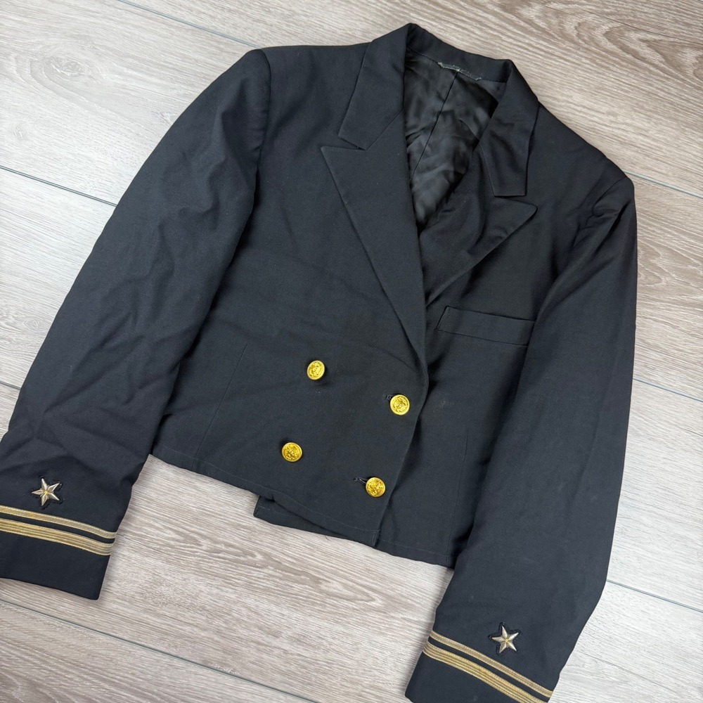 Brooks Brothers Womens Military Blazer Gold Button Cropped Black Size 8
